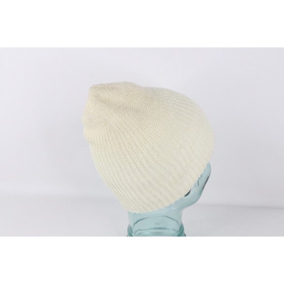 NOS Vintage 90s Streetwear Womens Blank Ribbed Knit Winter Beanie Hat Cap Cream